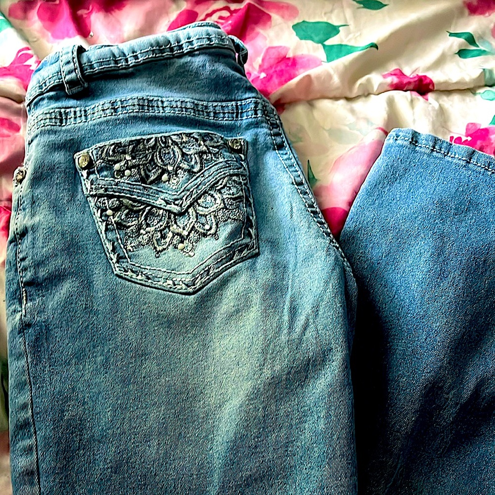 They are bootcut blue jeans only worn once